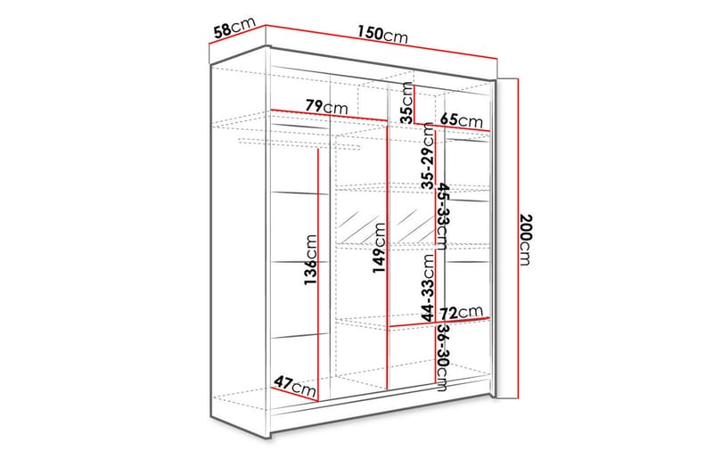 Garderobe + LED - Sort - Garderobeskabe - Garderobeskab & klædeskab