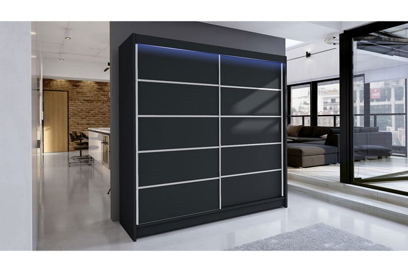 Garderobe + LED - Sort - Opbevaring - Tøjopbevaring - Garderobeskabe