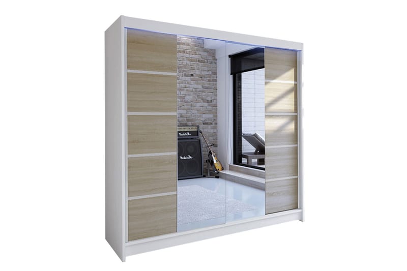 Garderobe + LED - Vit | Ek - Opbevaring - Tøjopbevaring - Garderobeskabe