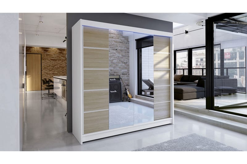 Garderobe + LED - Vit | Ek - Opbevaring - Tøjopbevaring - Garderobeskabe