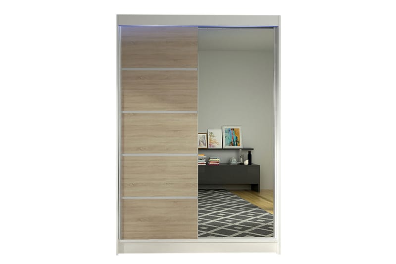 Garderobe + LED - Vit / Ek - Opbevaring - Tøjopbevaring - Garderobeskabe