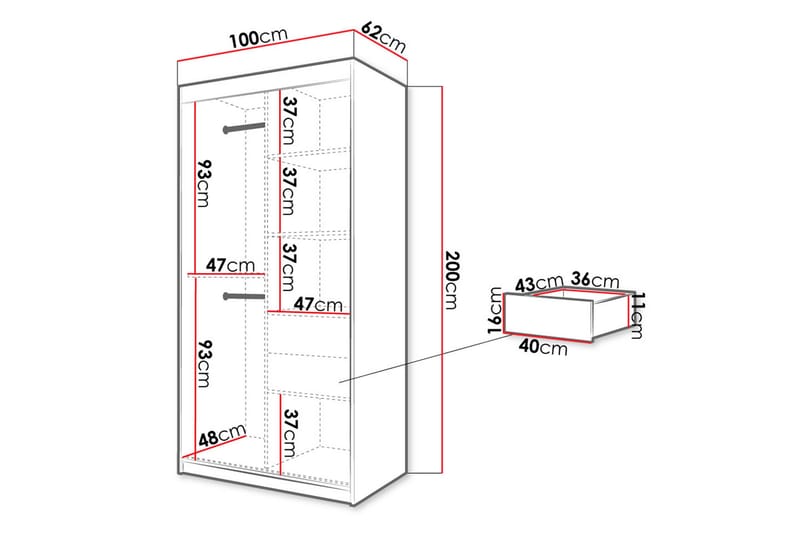 Garderobe 100 - Hvid|Sort - Garderobeskabe - Garderobeskab & klædeskab