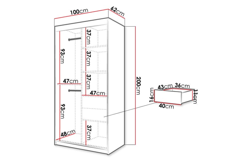 Garderobe 100 - Sort|Natur - Opbevaring - Tøjopbevaring - Garderobeskabe