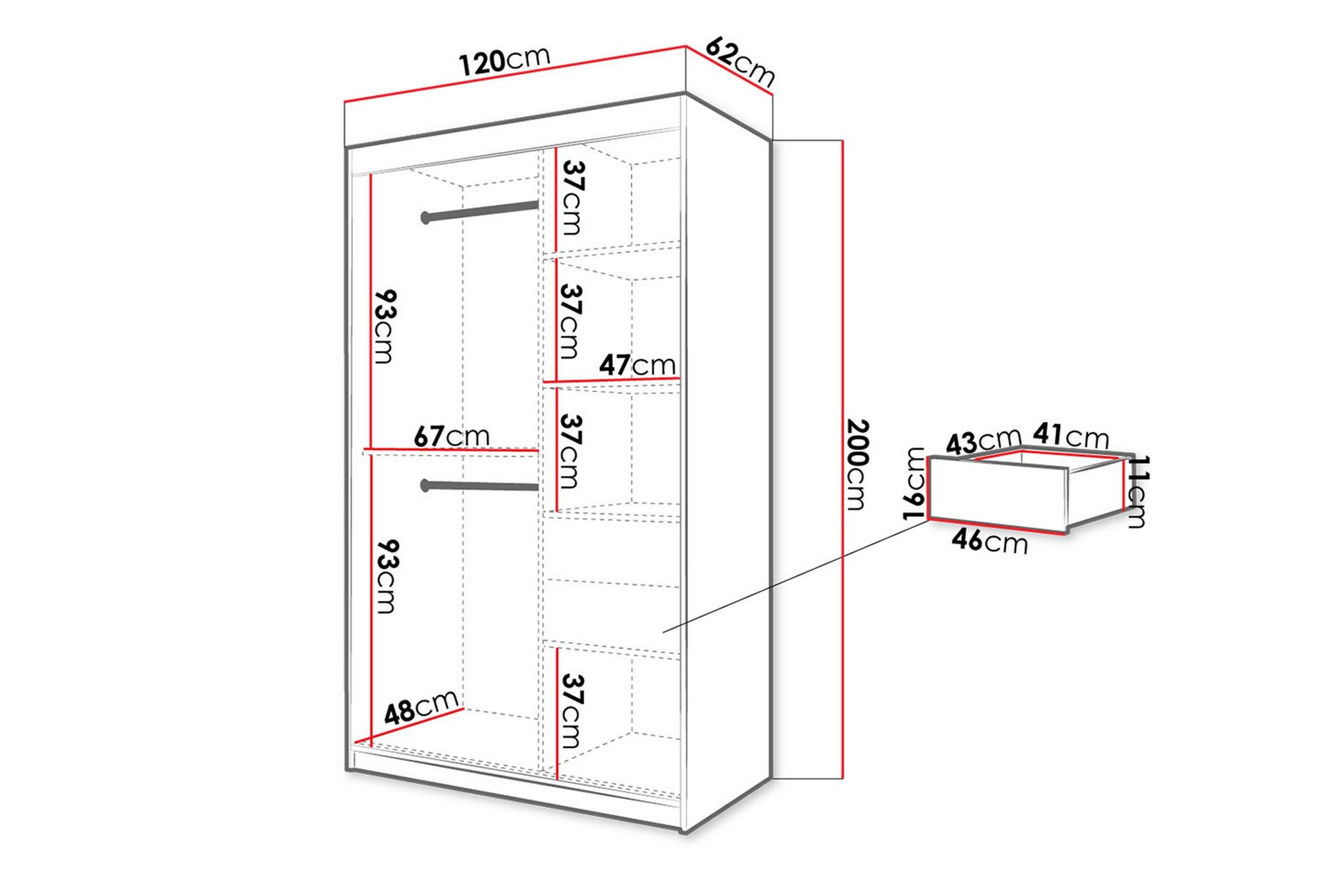 Garderobe 120 - Hvid|Sort - Opbevaring - Tøjopbevaring - Garderobeskabe