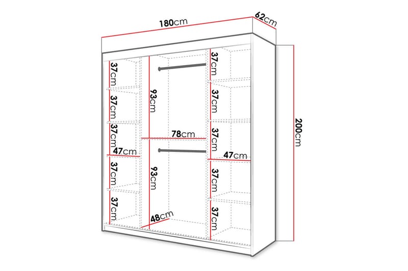 Garderobe 180 - Hvid|Sort - Garderobeskabe - Garderobeskab & klædeskab