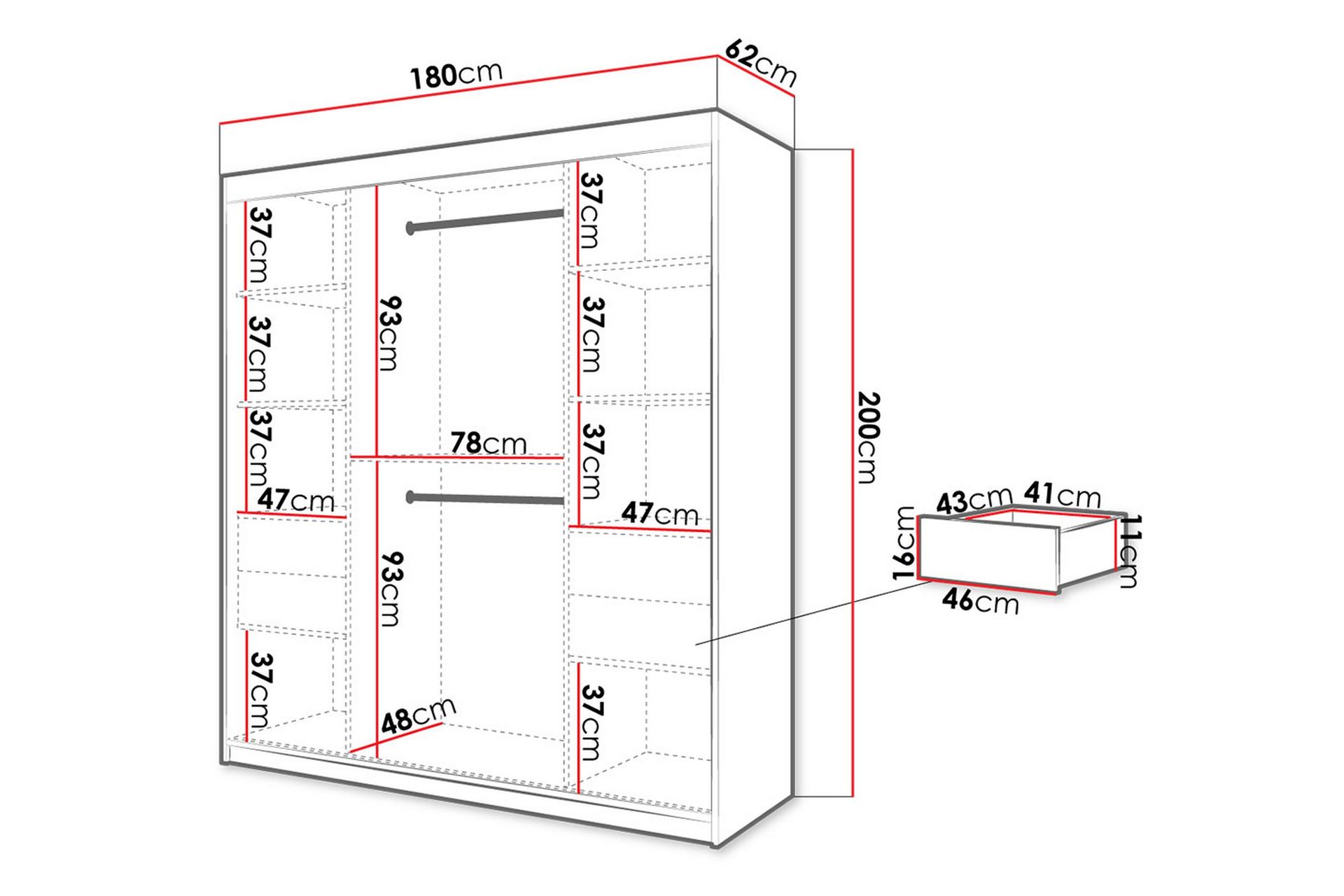 Garderobe 180 - Sort|Natur - Opbevaring - Tøjopbevaring - Garderobeskabe