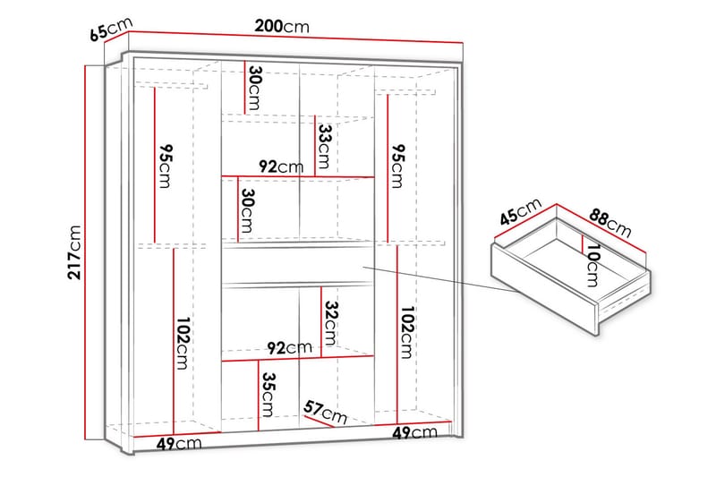Garderobe 200 cm - Hvid - Opbevaring - Tøjopbevaring - Garderobeskabe