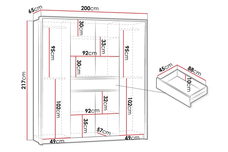 Garderobe 200 cm - Hvid - Garderobeskabe - Garderobeskab & klædeskab