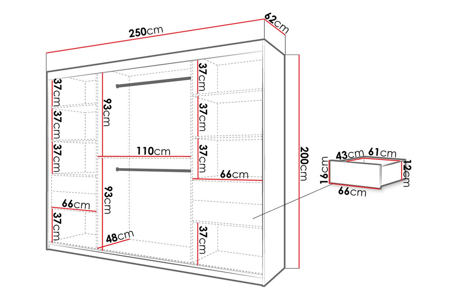 Garderobe 250 - Hvid|Sort - Opbevaring - Tøjopbevaring - Garderobeskabe