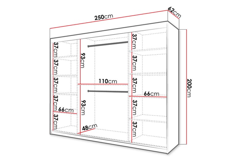 Garderobe 250 - Hvid|Sort - Opbevaring - Tøjopbevaring - Garderobeskabe