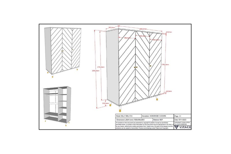 Garderobe Billy Hvid 3-døre - 3-døre - Opbevaring - Tøjopbevaring - Garderobeskabe