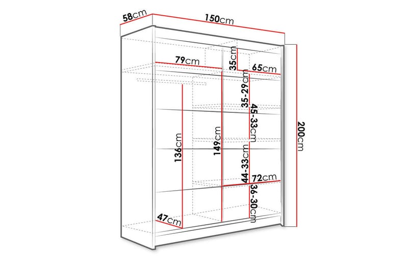 Garderobe Camino - Hvid/Eg - Opbevaring - Tøjopbevaring - Garderobeskabe