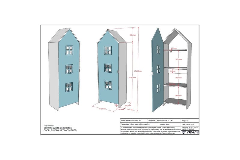 Garderobe Casami Brugge Blå - Blå - Opbevaring - Tøjopbevaring - Garderobeskabe