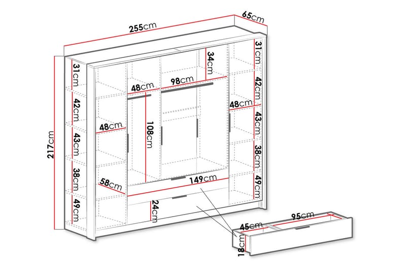 Garderobe - Hvid|Eg - Garderobeskabe - Garderobeskab & klædeskab