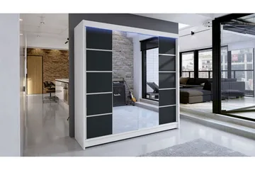 Garderobe + LED - Hvid | Sort - Opbevaring - Tøjopbevaring - Garderobeskabe