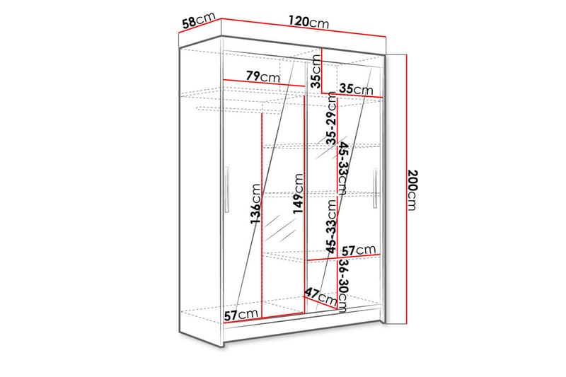 Garderobe + LED - Hvid - Opbevaring - Tøjopbevaring - Garderobeskabe - Garderobeskab & klædeskab