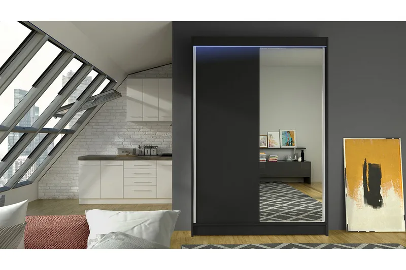 Garderobe + LED - Sort - Opbevaring - Tøjopbevaring - Garderobeskabe - Garderobeskab & klædeskab