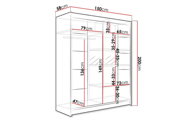 Garderobe + LED - Sort - Opbevaring - Tøjopbevaring - Garderobeskabe - Garderobeskab & klædeskab