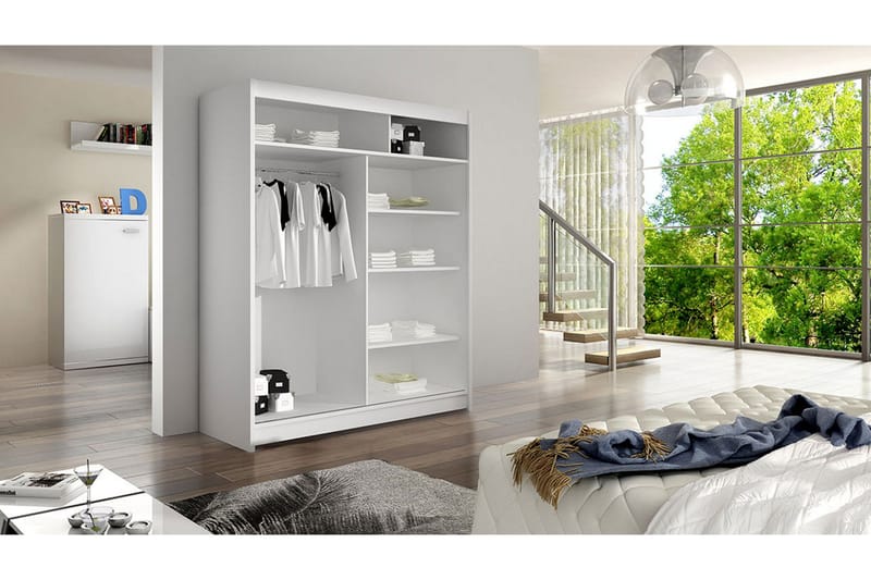 Garderobe + LED - Vit / Ek - Opbevaring - Tøjopbevaring - Garderobeskabe - Garderobeskab & klædeskab