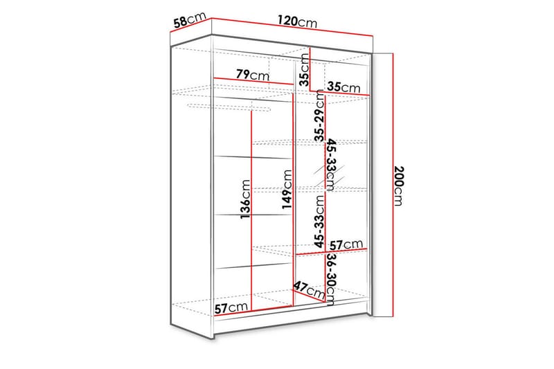 Garderobe + LED - Vit / Ek - Opbevaring - Tøjopbevaring - Garderobeskabe - Garderobeskab & klædeskab