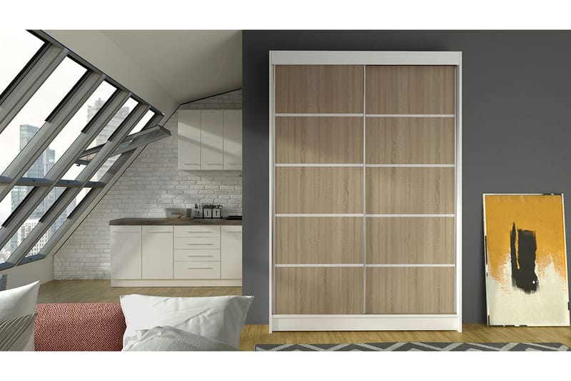 Garderobe Lino - Hvid/Eg - Opbevaring - Tøjopbevaring - Garderobeskabe - Garderobeskab & klædeskab