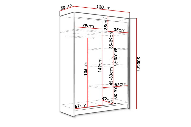 Garderobe Lino - Hvid/Eg - Opbevaring - Tøjopbevaring - Garderobeskabe