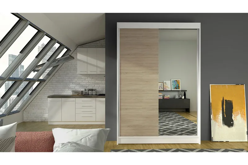 Garderobe Lino - Hvid/Eg - Opbevaring - Tøjopbevaring - Garderobeskabe