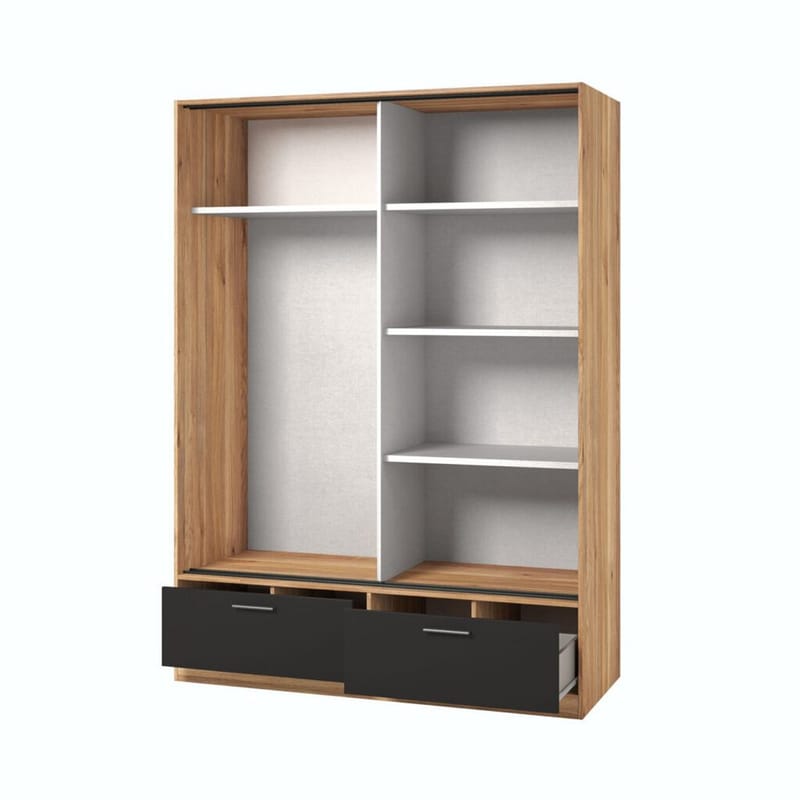 Garderobe med spejl Beta 2 skydedør med 2 skuffer - Mauvella Eg - Sort - Opbevaring - Tøjopbevaring - Garderobeskabe