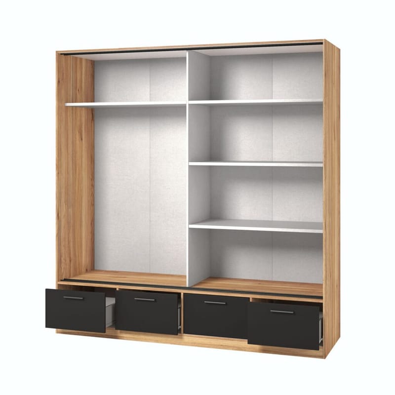 Garderobe med spejl Beta 2 skydedør med 4 skuffer - Opbevaring - Tøjopbevaring - Garderobeskabe