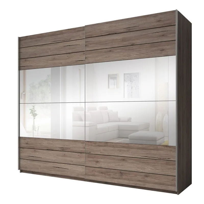 Garderobe med spejl Galaxy 2 skydedøre med sort glas, Mørk San Remo Eg, 270 cm