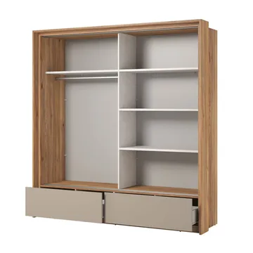 Garderobe med spejl Impressio 2 skydedøre med 2 skuffer - 209 cm - Opbevaring - Tøjopbevaring - Garderobeskabe