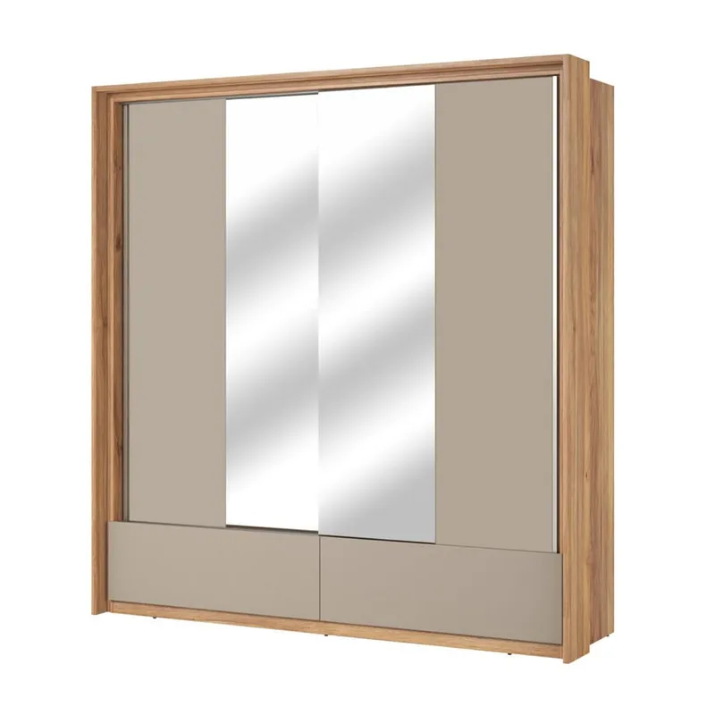 Garderobe med spejl Impressio 2 skydedøre med 2 skuffer, 209 cm