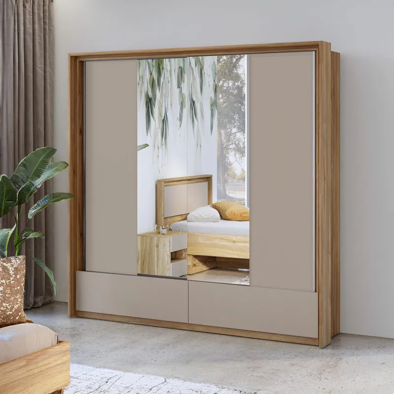 Garderobe med spejl Impressio 2 skydedøre med 2 skuffer - 209 cm - Opbevaring - Tøjopbevaring - Garderobeskabe