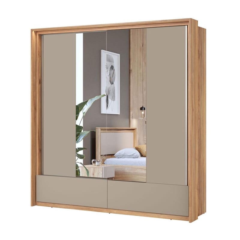 Garderobe med spejl Impressio 2 skydedøre med 2 skuffer - 209 cm - Opbevaring - Tøjopbevaring - Garderobeskabe
