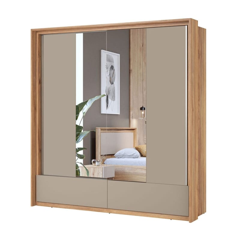 Garderobe med spejl Impressio 2 skydedøre med 2 skuffer - 209 cm - Opbevaring - Tøjopbevaring - Garderobeskabe