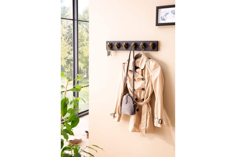 Garderobe Wohnling Vægmonteret knagerække 6 gyldne metal kroge elegant i sort guld - Opbevaring - Tøjopbevaring - Knagerækker