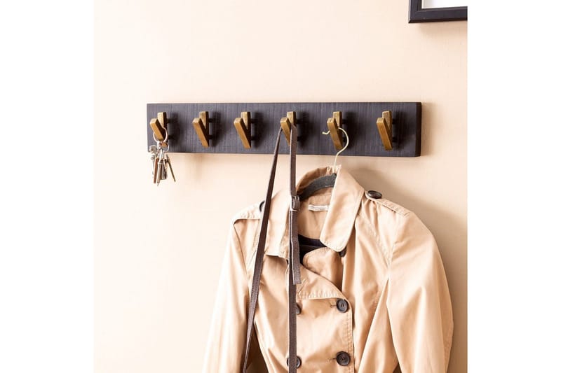 Garderobe Wohnling Vægmonteret knagerække 6 gyldne metal kroge elegant i sort guld - Opbevaring - Tøjopbevaring - Knagerækker
