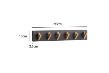 Garderobe Wohnling Vægmonteret knagerække 6 gyldne metal kroge elegant i sort guld - Opbevaring - Tøjopbevaring - Knagerækker