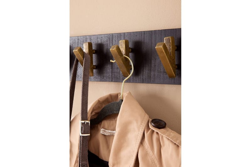 Garderobe Wohnling Vægmonteret knagerække 6 gyldne metal kroge elegant i sort guld - Opbevaring - Tøjopbevaring - Knagerækker