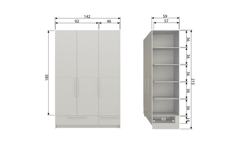 Garderobe Pure 3 døre - 3 døre - Opbevaring - Tøjopbevaring - Garderobeskabe - Garderobeskab & klædeskab
