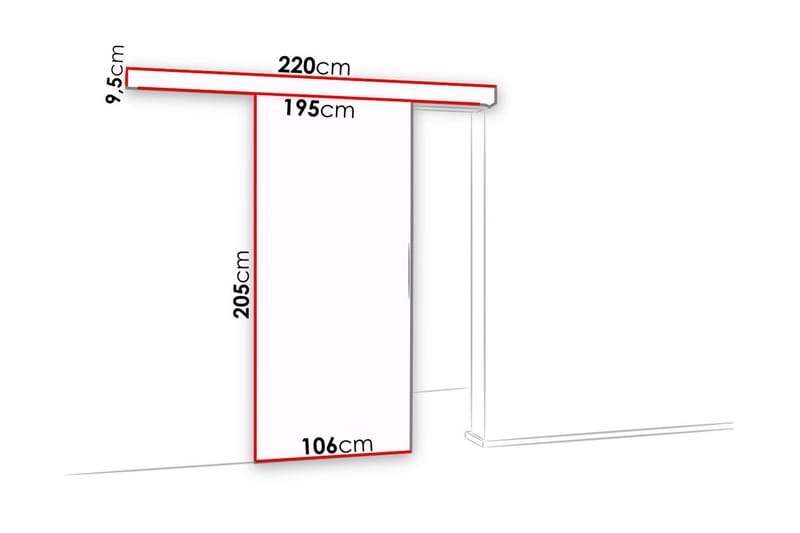 Malibu dør 204x106x205 cm - Skydedør garderobe