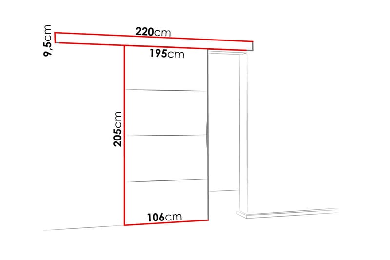 Malibu dør 204x106x205 cm - Skydedør garderobe