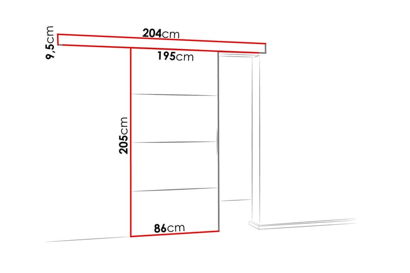 Malibu dør 204x86x205 cm - Skydedør garderobe