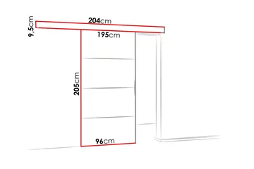Malibu dør 204x96x205 cm - Opbevaring - Tøjopbevaring - Garderobeskabe - Garderobedør - Skydedør garderobe