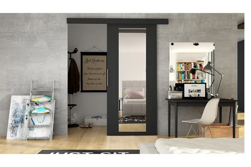 Nemanja Skydedør 86x205 cm - Sort - Opbevaring - Tøjopbevaring - Garderobeskabe - Garderobedør - Skydedør garderobe