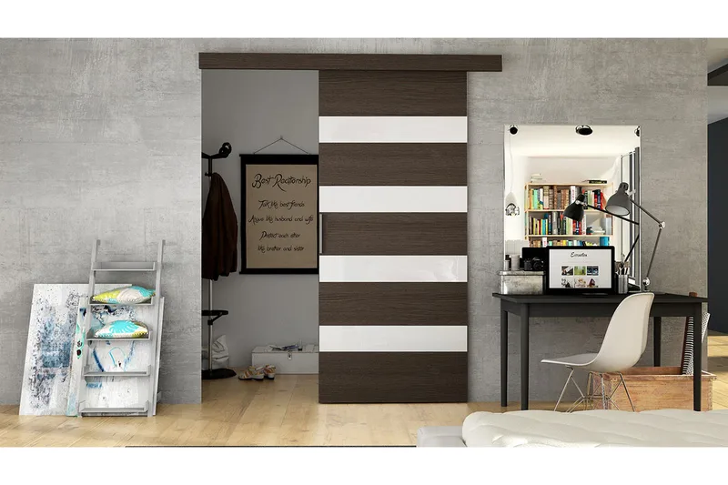 Skydedør MARTI, Brun / Hvid