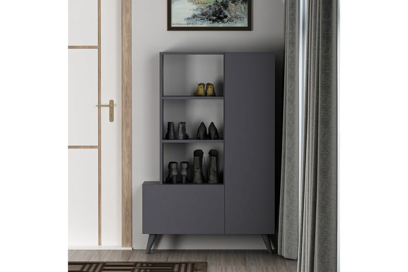 Agostina Skoreol Garderobe 80x121 cm Antracit - Hanah Home - Opbevaring - Tøjopbevaring - Garderobeskabe - Garderobeindretning - Skohylde garderobe