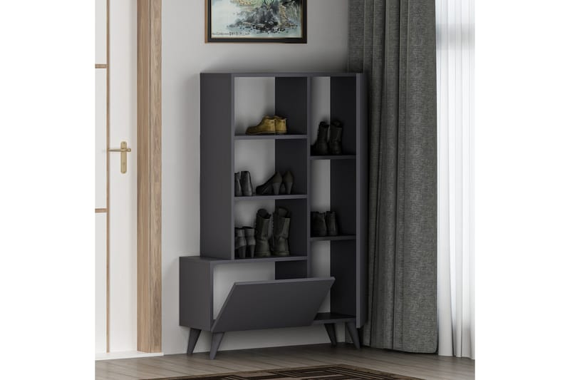 Agostina Skoreol Garderobe 80x121 cm Antracit - Hanah Home - Opbevaring - Tøjopbevaring - Garderobeskabe - Garderobeindretning - Skohylde garderobe