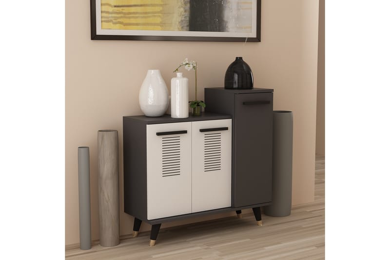 Asimo Skoreol Garderobe 90x90,6 cm Antracit/Hvid - Hanah Home - Opbevaring - Tøjopbevaring - Garderobeskabe - Garderobeindretning - Skohylde garderobe