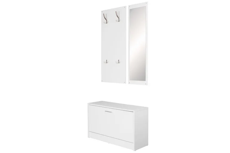 Garderobe Wohnling Vægmonteret knagerække med spejl, skohylde, spånplade, moderne Hvid - Hvid - Møbler - Entrémøbler - Møbelsæt til hall og entre